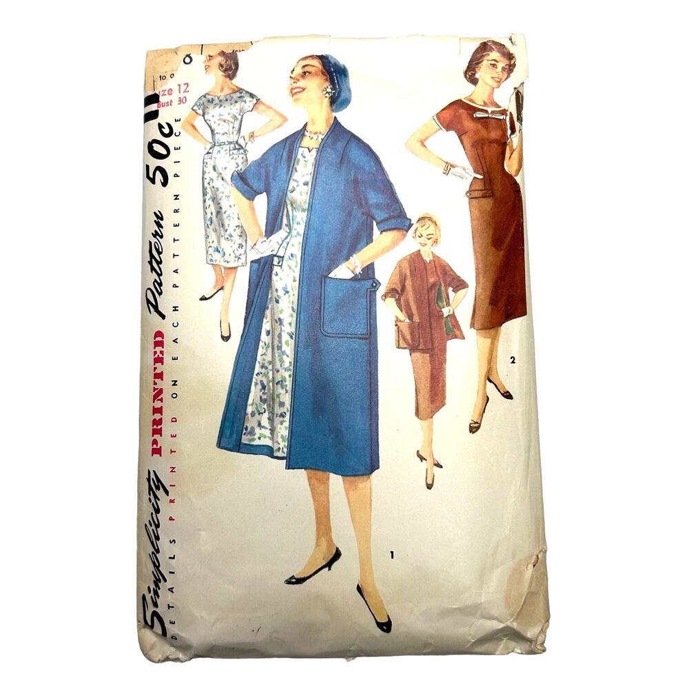Simplicity Vintage 1950's Pattern #1458 Women's Coat‎ With Detachable Collar